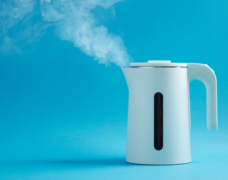 A kettle with steam coming out